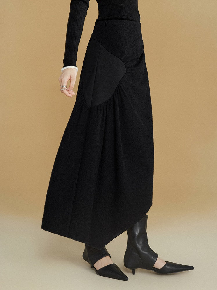 Gathered Spliced Irregular A-line Skirt