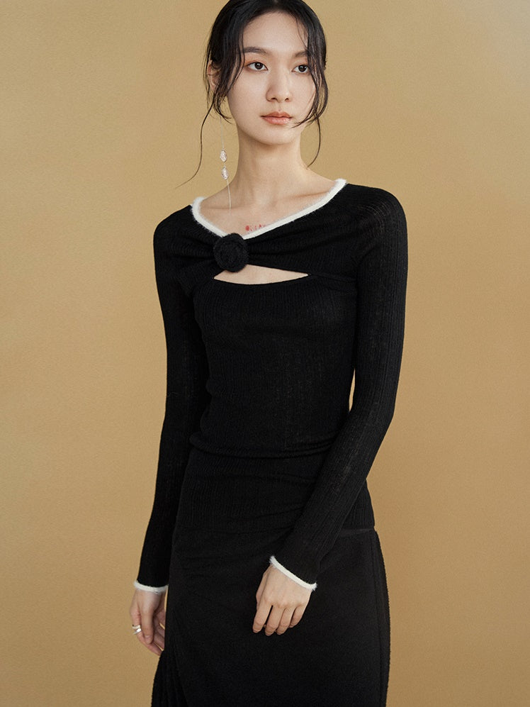 Nachahmung Nerzfell genäht One-Shoulder Booding Pullover