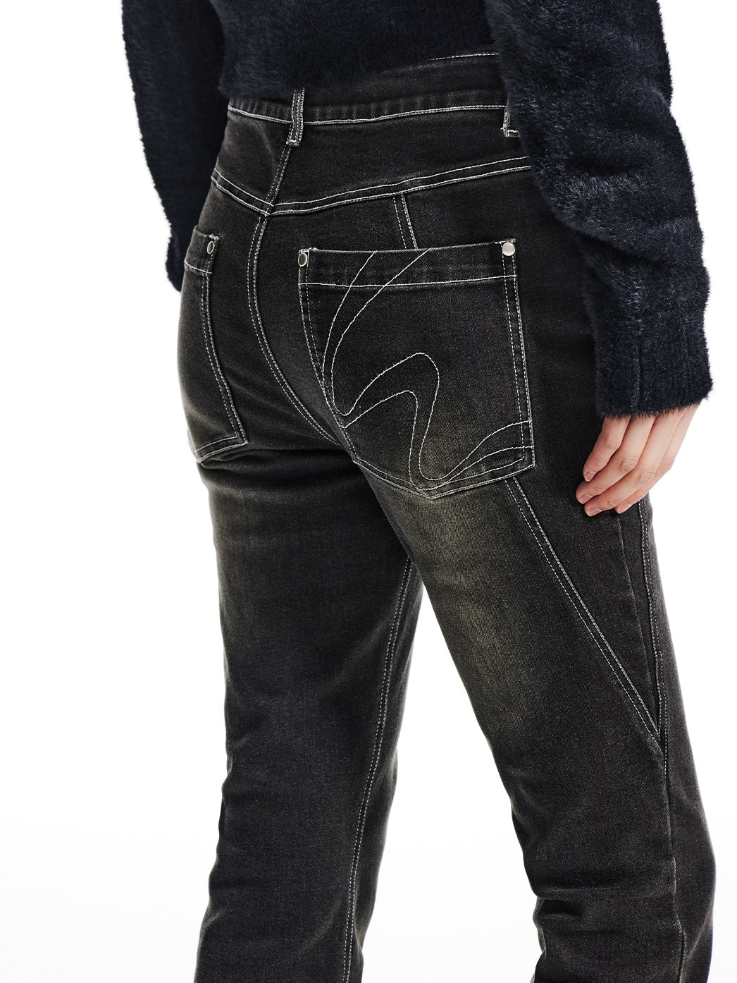 Washed Zipper Design Micro-slim Jeans