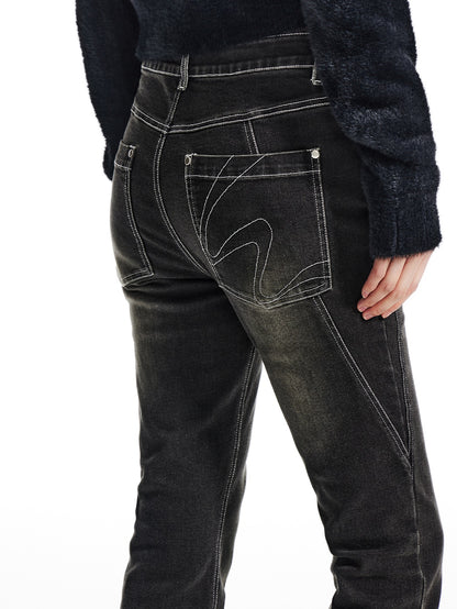 Washed Zipper Design Micro-slim Jeans