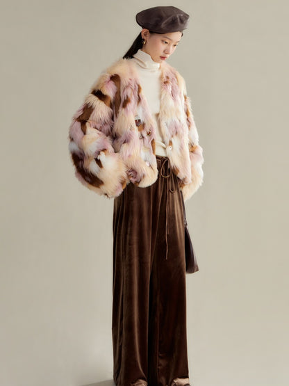 Contrast Color Eco-friendly Fur Short Furry Coat