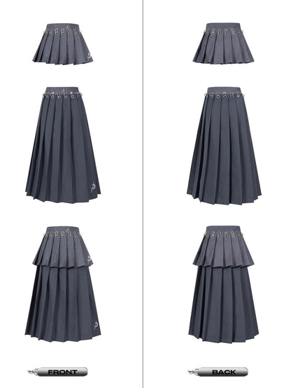 Detachable Hanging Loops Layered Long &amp; Short Pleated Skirt