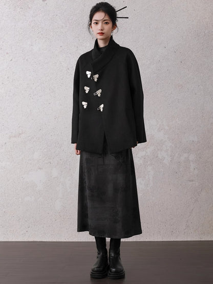 Stand-up Collar Butterfly Button Short Coat