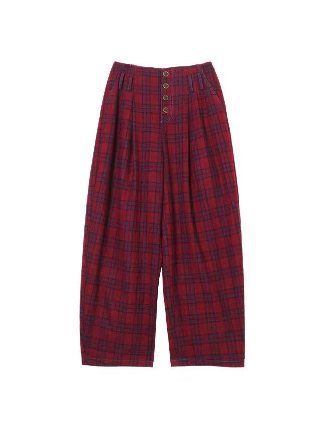 Pantalon à jambes larges à plaid rétro