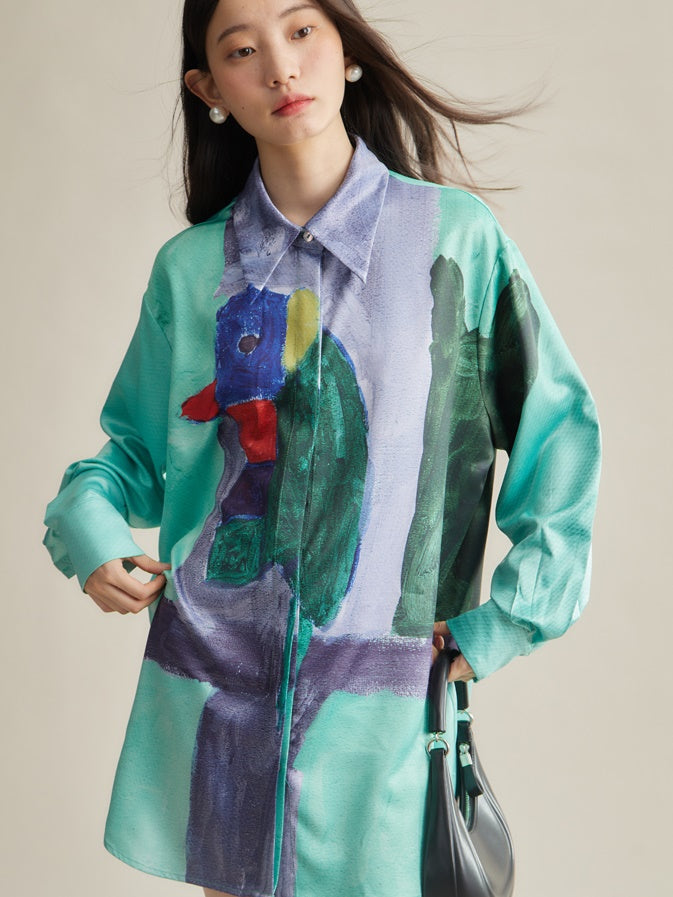 Parrot Artistic Printed Loose Long-sleeved Shirt