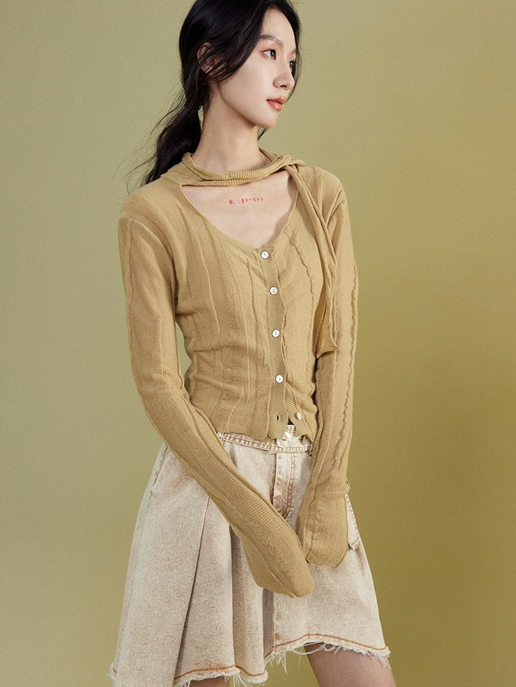 Irregular Line Stitch Tie Cardigan