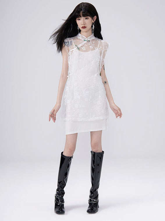 Chinese Style Lace Sleeveless Dress