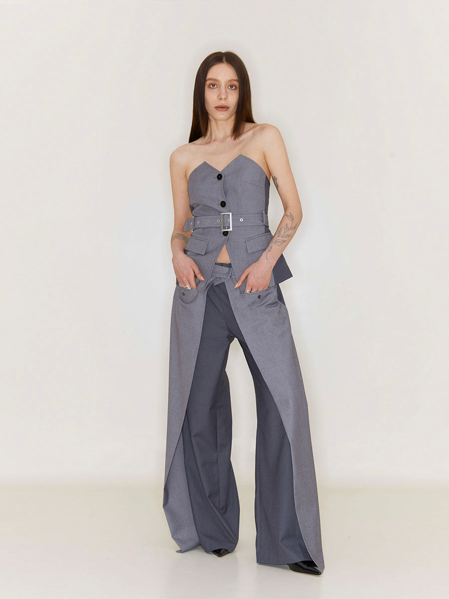 Folding Waist Pleated Wide-Leg Pants