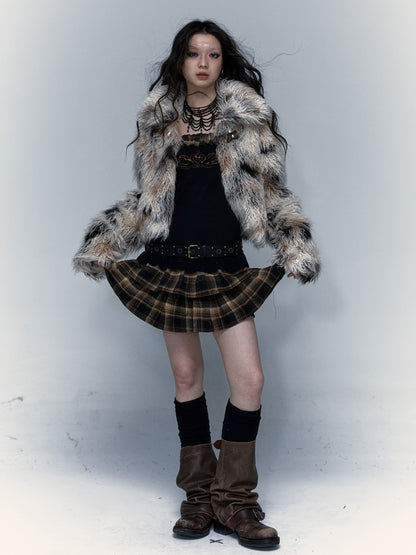 Smudged Design Short Eco-Friendly Fur Coat