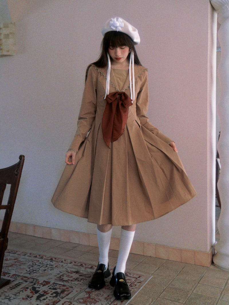 Sailor Neck Bow Pleated Dress