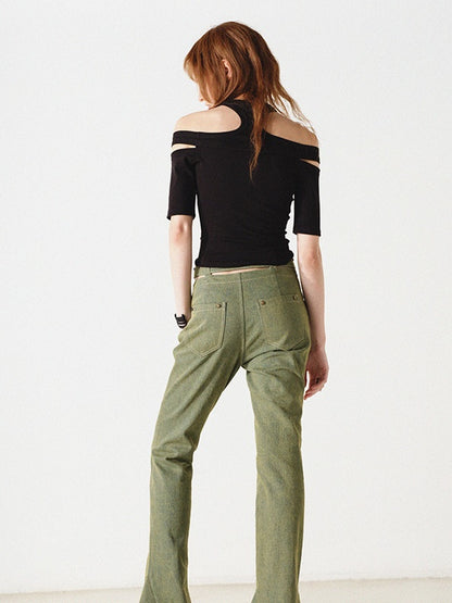 Cutout Shoulder Slim Cropped T-shirt