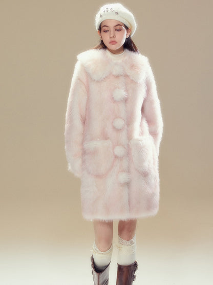 Gradient Doll Collar Fur Ball Imitation Fur Coat