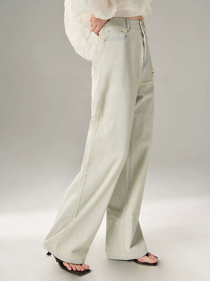 Light-colored Loose Ripped Wide-leg Jeans