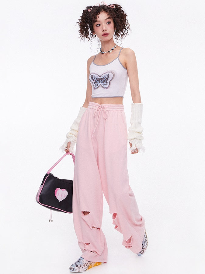 Hole Casual Straight Loose Sweat Pants