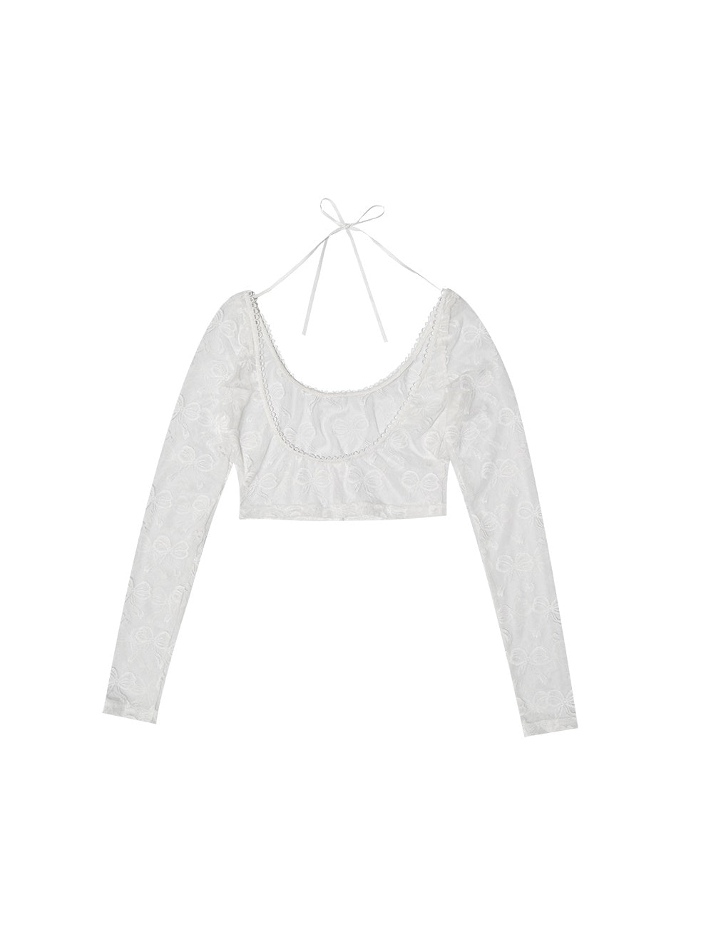 Bowknot Jacquard &amp; Bear Print Large Collar Cropped Top