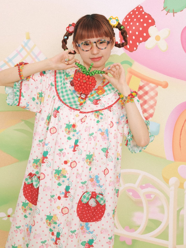 Strawberry Bear Print Loose One-piece