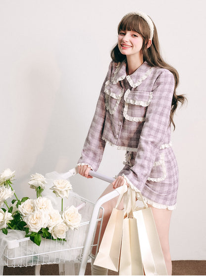 Small Fragrance Style Lace Jacket &amp; Half Skirt