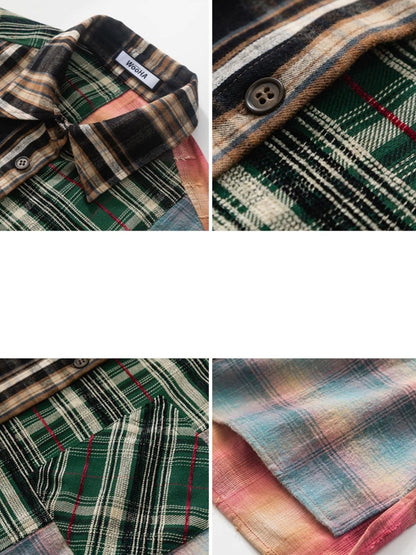 Loose Niche Design Contrasting Plaid Splicing Shirt