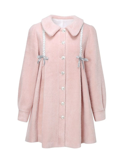 Doll Collar Stitching Bow A-Line Coat