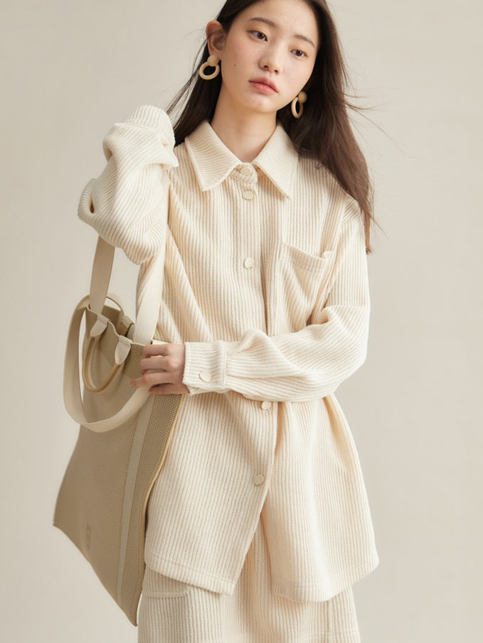 Woven Texture Casual Loose Shirt ＆ Mini Skirt