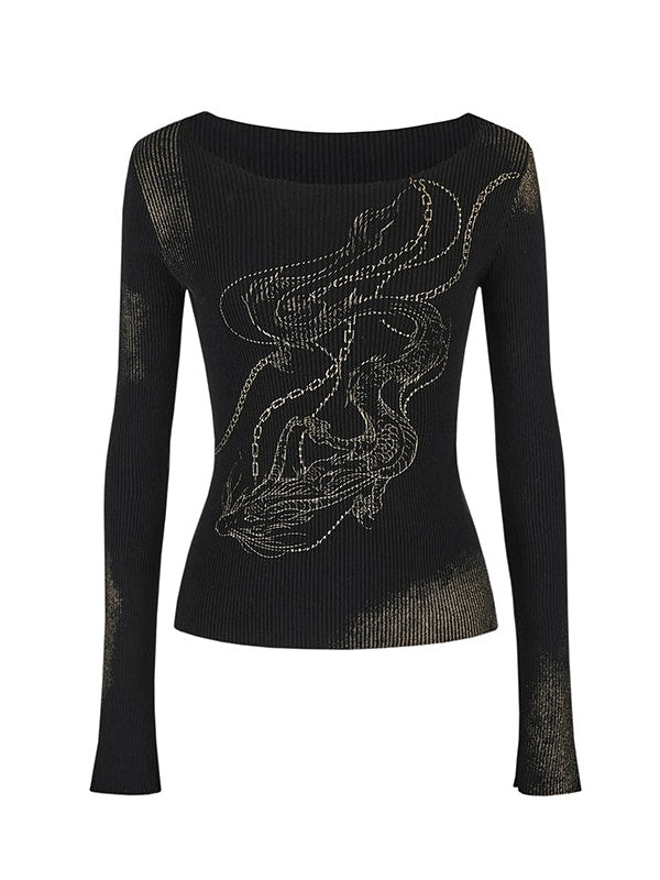 Dragon Pattern Glossy Basic Inner Sweater