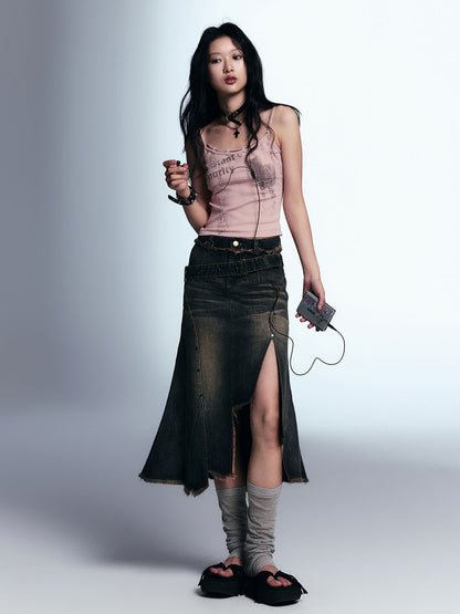 Distressed Irregular Mermaid Denim Skirt