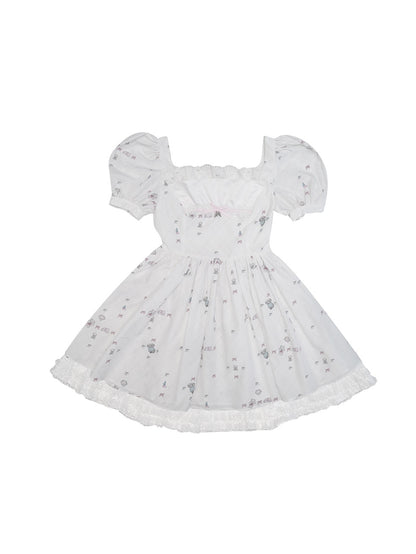 Puff Sleeve Lace Dress &amp; Pannier Set-UP