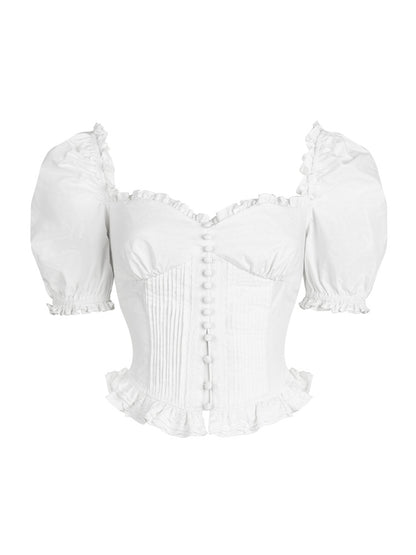 Puff-sleeves Frill Tight Princess Cropped Blouse