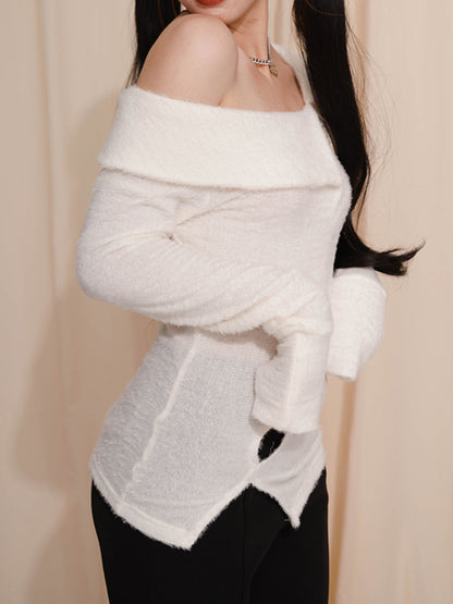 One-shoulder Slim Knitted Top