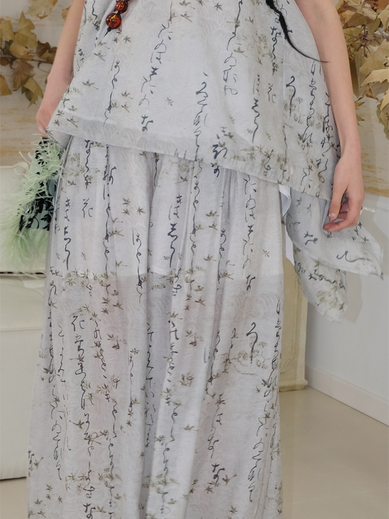 Chinese Style Straight Printed Wide-leg Pants