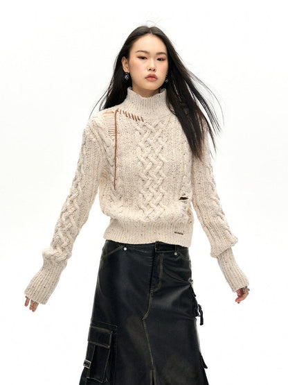 Bottle-Neck Hollow Twist Sweater