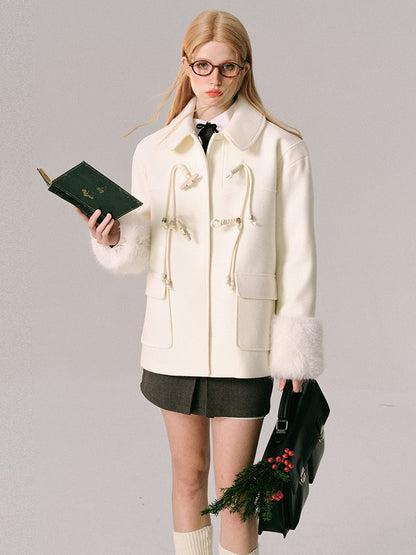 Horn Button Furry Collar Short Coat