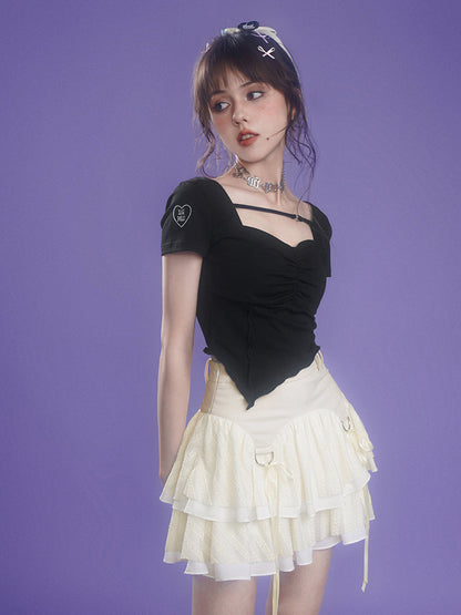 Love Embroidery Strap Short T-shirt