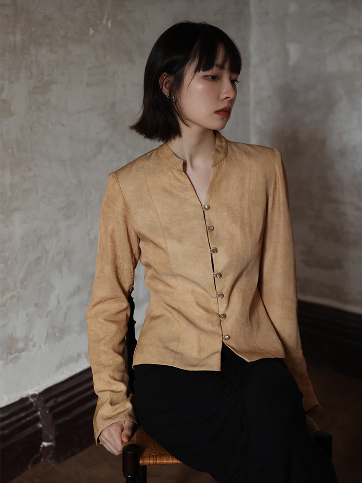 Chinese Style Mao Collar Short Shirt Jacket