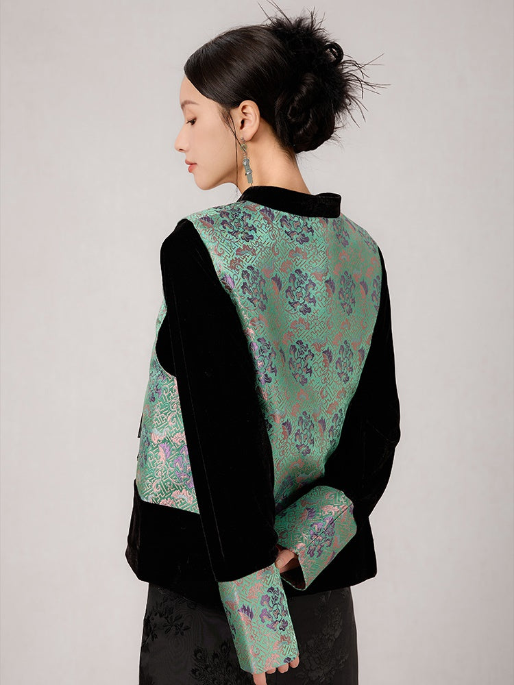 Chinese Style Splicing Design Jacquard Vest