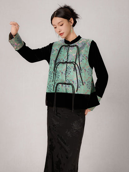 Chinese Style Splicing Design Jacquard Vest