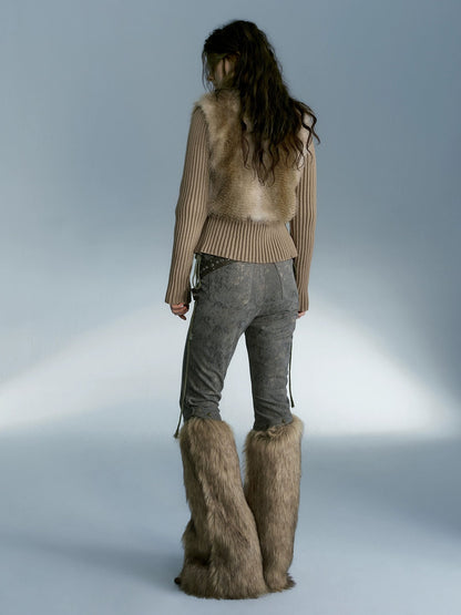 Knitted Switching Eco-Friendly Fur Jacket