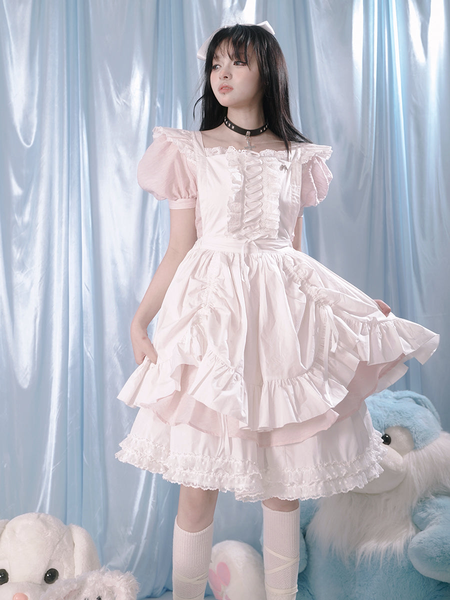 Maid Bow Rumpled Apron Skirt