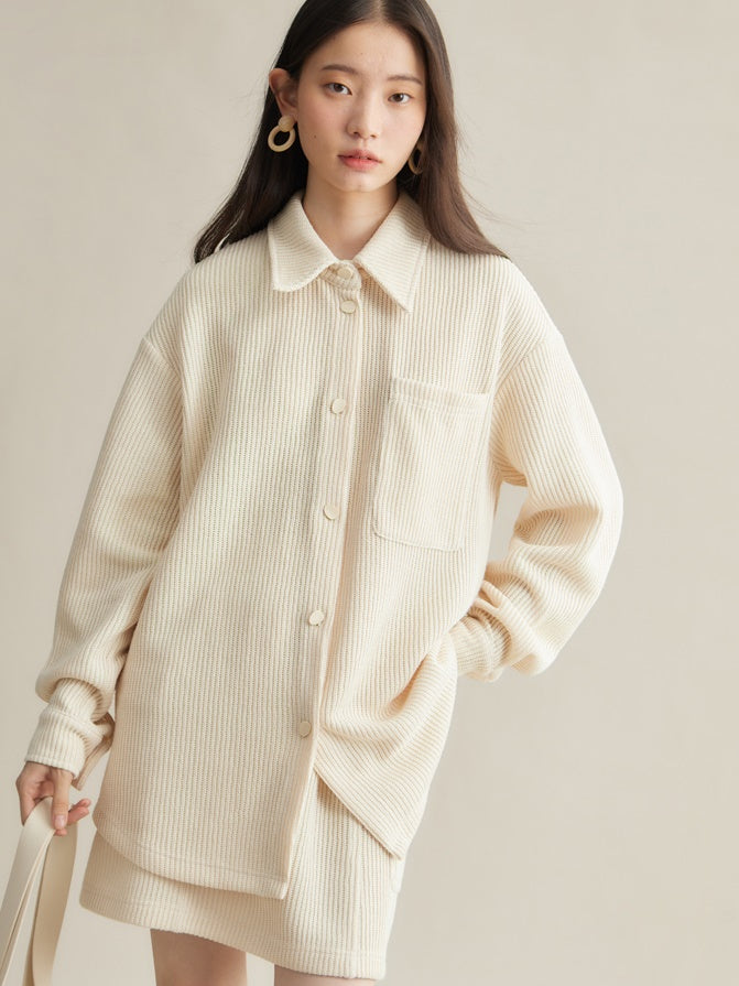 Woven Texture Casual Loose Shirt ＆ Mini Skirt