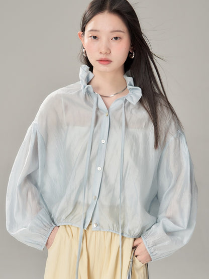 Fungus Gather Collar Tie See-through Shirt