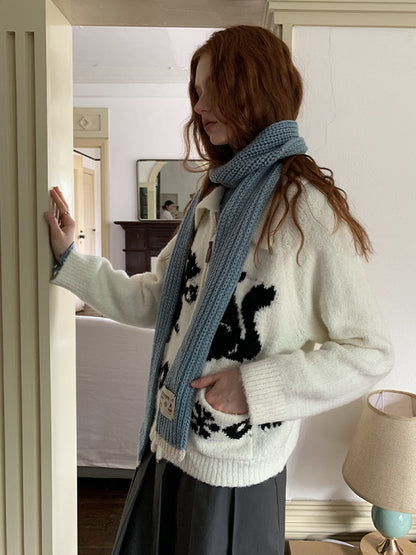 Zipper Lapel Knitted Jacket