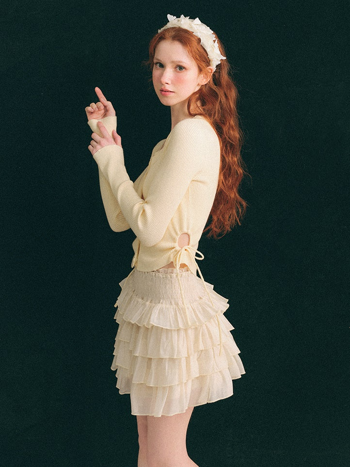 Shimmer Frill Collar Shirt ＆ Fluffy Cake Skirt