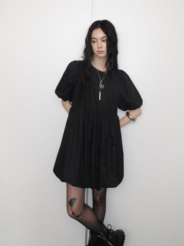 Retro Loose Engraved Lace Embroidery Dress