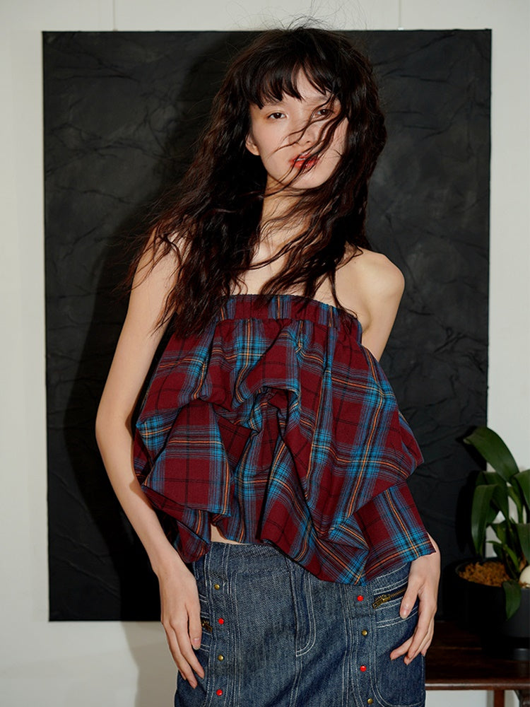 Plaid 2Way Design Short Bud Skirt &amp; Bare Top