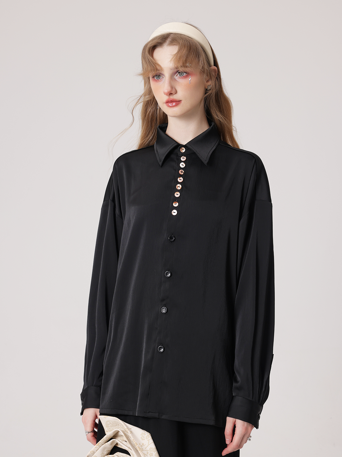 Shell Button Satin Shirt