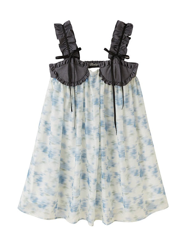 Frill Strap Chiffon Suspender Puffy Dress