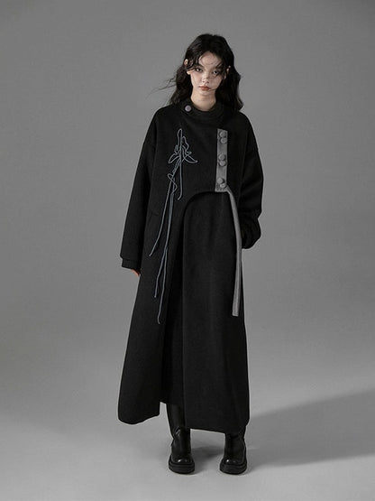 Chinese Style Asymmetry Mid-length Coat