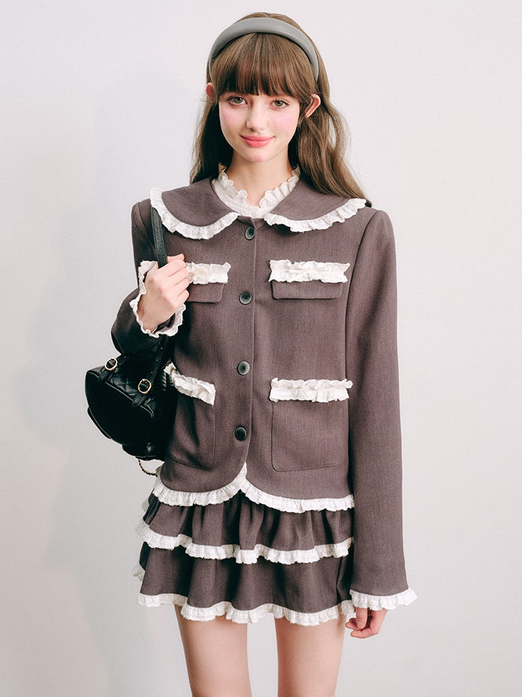 Lace Stitch College Taste Jacket ＆ Puffy Skirt