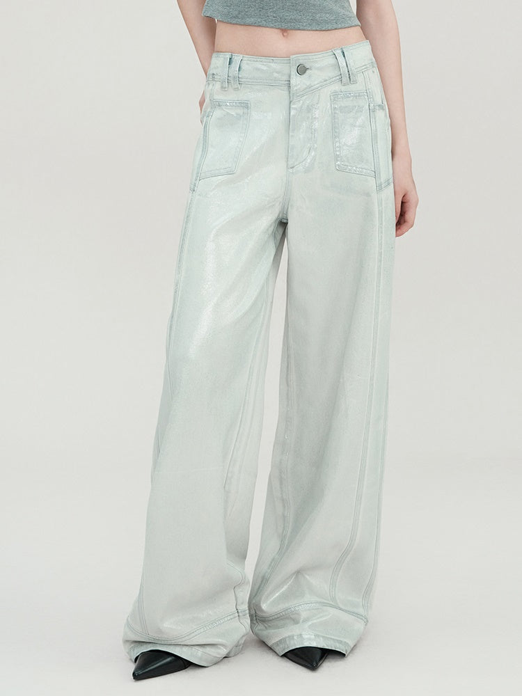 Silver Loose econstructed Wide-leg Jeans