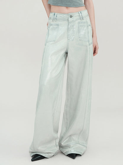 Silver Loose econstructed Wide-leg Jeans